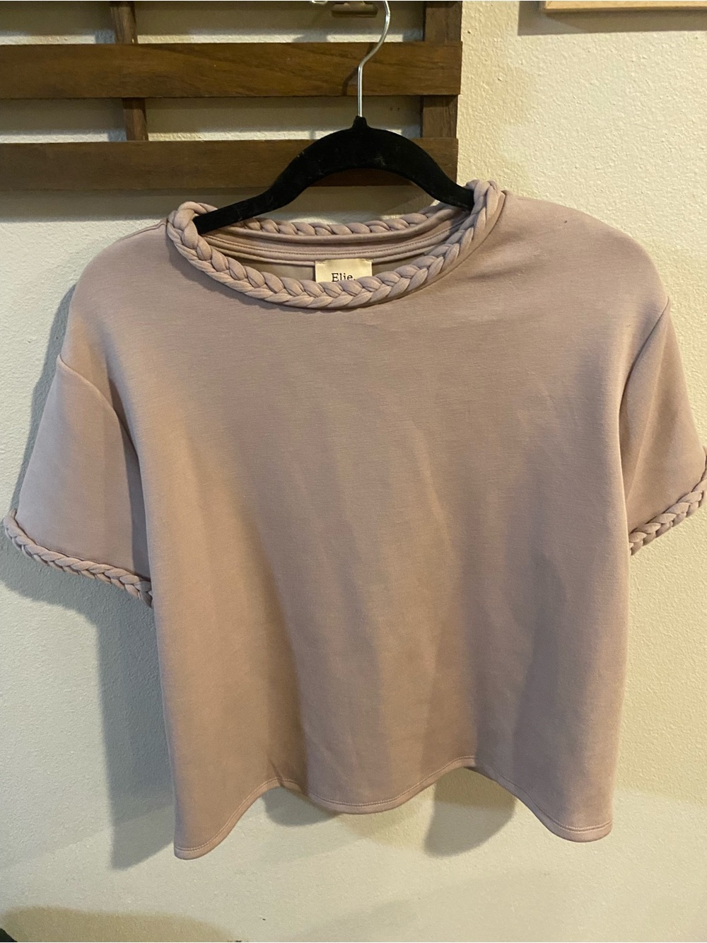 Tahari Elle Dusty Rose Braided-Trim Blouse Size Medium